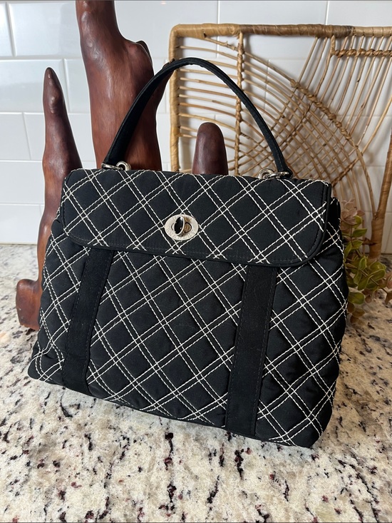 Vera Bradley Handbags - Vera Bradley Black Quilted Satchel with White Stitching